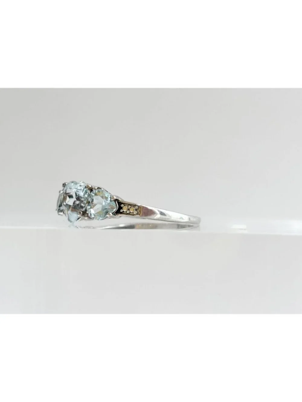 Blue Aquamarine Triple Heart Cut Sterling Silver 925 Vintage Ring - sz 9